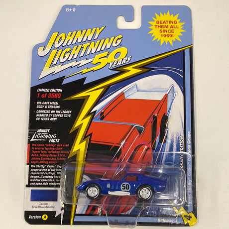 Johnny Lightning 50 Years  | JLCG018 | Johnny Lightning-Round2 Returns-JLCG018-A-1-4 | 1965 Shelby Cobra dsaytona Coupe Blue | Johnny Lightning Die Cast-ProTinkerToys