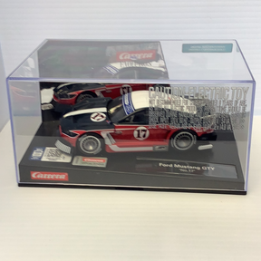 Red and black Ford Mustang GTY toy car in clear display box for Carrera Evolution 27636