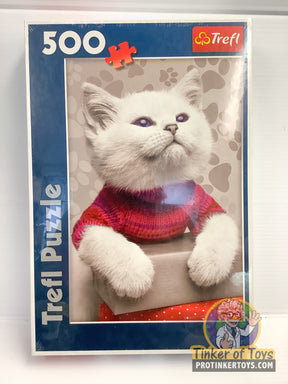 White kitten puzzle toy with red sweater, 500 pieces for Trefl TRF37168