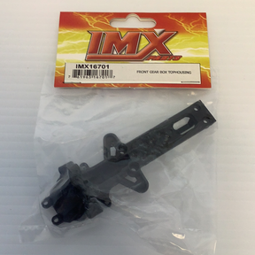 Front gear box top housing for RC vehicle, packaged with product card for Imex R.C IMX