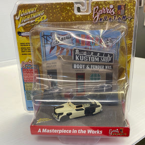 Black and cream 1948 Mercury Coupe die-cast model in display box for Johnny Lightning JLDR008