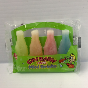 Four small, colorful, sour-flavored drink pouches in a clear plastic wrapper for Nassau Candy 27369