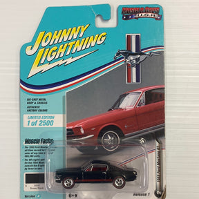 Red 1965 Mustang die-cast toy car in blister packaging for Defectives Johnnny Lighting JLMC022