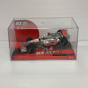 Silver and red 1/32 scale slot car replica of a McLaren F-1 race car for SCX 62570