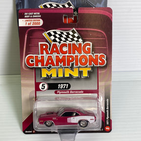 Die-cast model of a 1971 Plymouth Barracuda car in packaging for Racing Champions Die Cast RC009