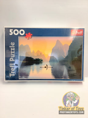 Puzzle box showing a serene river scene in Lijiang, China for Trefl TRF37161