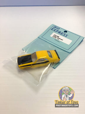 Yellow Dodge Challenger model car with packaging for HO Express 4485