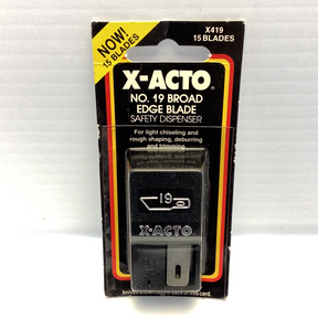 Boxed dispenser of No. 19 broad edge blades for light chiseling and trimming for X-ACTO X419