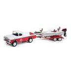 Red boat and white boat on trailer for fishing toy set for Johnny Lightning JLBT002-B