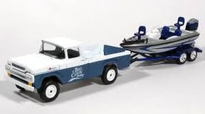 White pickup truck towing a small boat for fishing for Johnny Lightning JLBT002-A