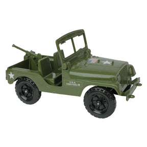 Olive green military 4x4 toy vehicle with a mounted machine gun for Tim Mee 48517, front view