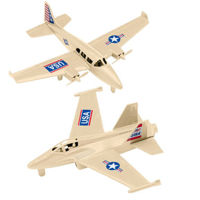 Tan fighter jet and twin-engine prop plane model set for Tim Mee 06352
