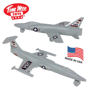 Three light grey toy fighter jets, styled after Cold War aircraft for Tim Mee 62163