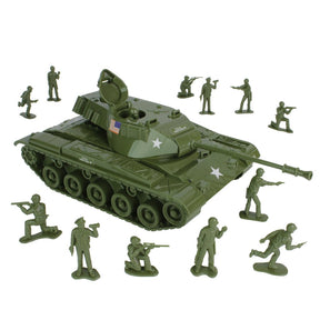 Green tank playset with miniature soldier figures for action play for Tim Mee 17520
