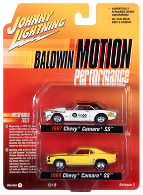 Two die-cast cars: 1967 and 1969 Chevy Camaro SS for Johnny Lightning JLPK013