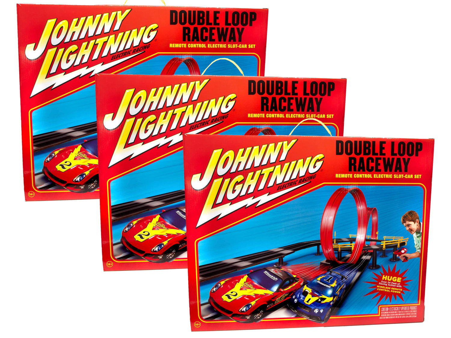 Johnny Lightning 24' Double Loop Raceway Remote Control Electric 1:43 Scale Slot Race Set | JLRS001 | Auto World | EXCLUSIVE