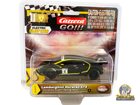 Black Lamborghini Huracán race car in clear plastic packaging for Carrera Go 20064137
