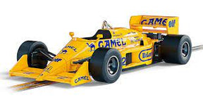 Yellow race car model of Ayrton Senna's 1987 Lotus 99T for Scalextric C4251