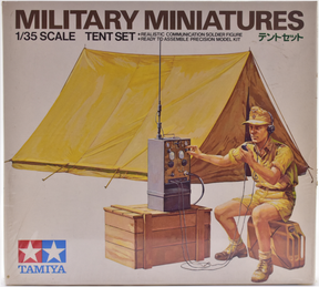 Soldier operating radio near a tent model kit for Tamiya MM174