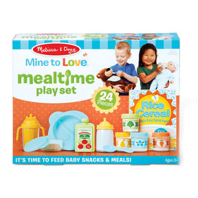 Toy play set for feeding baby snacks and meals, includes various feeding items for Melissa and Doug 31708