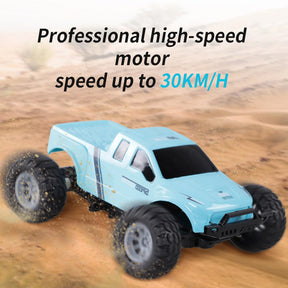 Blue off-road RC car racing on dirt terrain for Topacc HX889