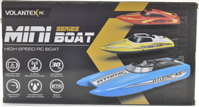 Three remote-controlled boats displayed on product packaging for Volantex RC VOL79117