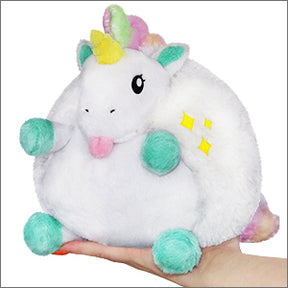 Soft, white stuffed unicorn toy with rainbow mane and pastel accents for Squishable 104967