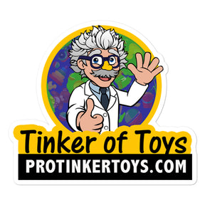 Cartoon inventor character waving and giving a thumbs up for 4.5x4.5
