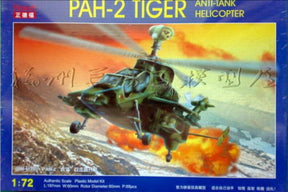 Green anti-tank helicopter model kit, 1:72 scale, in action against an orange backdrop for Kitech 08M-M350