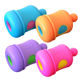 Three colorful, rounded sensory toys in blue, orange, and purple for Schylling BND