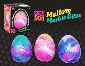 Colorful, squishy, marble-patterned eggs in a box set for Schylling MEND
