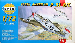 Model kit box art featuring a North American P-51 B/C fighter plane in flight for SMER 0869