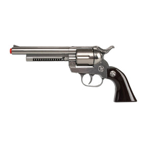 Silver replica revolver with black grip, styled like a classic cowboy pistol for Gonher 121/0