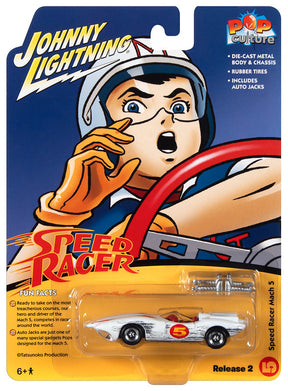 Johnny Lightning die-cast car packaging featuring a cartoon racer for JLCP004