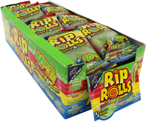Box of Rip Rolls candy, featuring rainbow flavors and colors for Nassau Candy 090684