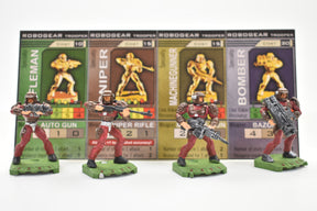 Four miniature sci-fi robot figures ready for tabletop gaming for Robogear 6014