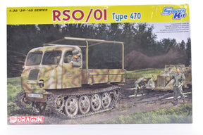 Model kit box art: RSO/01 Type 470 armored vehicle with soldiers in a field setting for Dragon Model Kits 6691