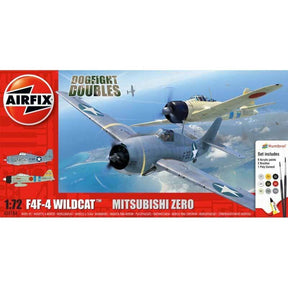 Model kit set: F-4F Wildcat and Mitsubishi Zero in dogfight action for Airfix A50184