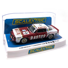Red Chevrolet Camaro Z/28 race car model in its box for Scalextric C4235