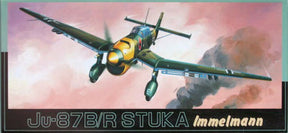 Low-wing, twin-engine German dive bomber in flight against a cloudy sky for Fujimi FUJ5013