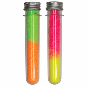 Two colorful sand tube toys, one green/orange, one pink/yellow for Geddes 71660