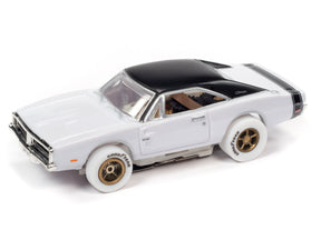 White and black classic car slot car on white background for Auto World SC373