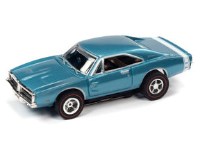Blue slot car, side view, on white background for Auto World SC373