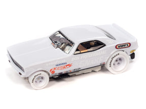 White slot car, Don Prudhomme's "The Snake," on white background for Auto World SC376