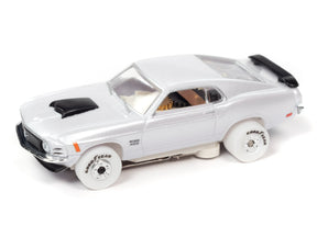 Silver slot car, Thunderjet, viewed from the side for Auto World SC377