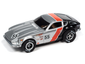Silver and black slot car race car with "55" on the side for Auto World A SC378