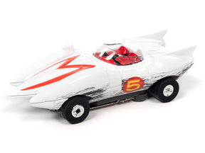 White and red toy race car with number 5 decal for Autoworld SC381