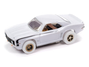 White slot car, viewed from the side, on a white background for Auto World SC384