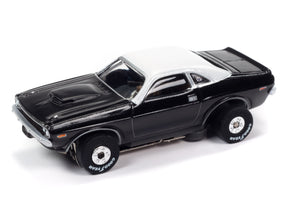 Black and white slot car of a classic muscle car for Auto World SC385