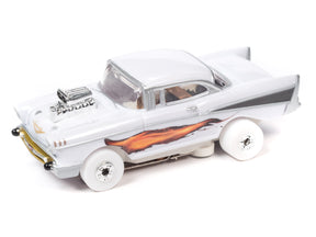 White slot car with orange flames, Thunderjet model for Auto World SC392